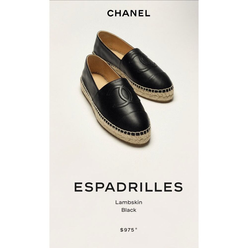 100% Authentic Chanel Size 39 / 8 CC Logo Black Lambskin Summer Espadrille Flats - Picture 10 of 11